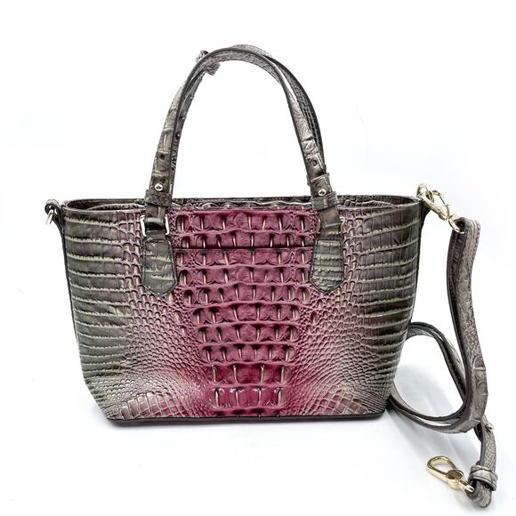 BRAHMIN Ombre Melbourne Mini Misha‎ Satchel Garnet Gray Gag Croc Embossed - Picture 4 of 11
